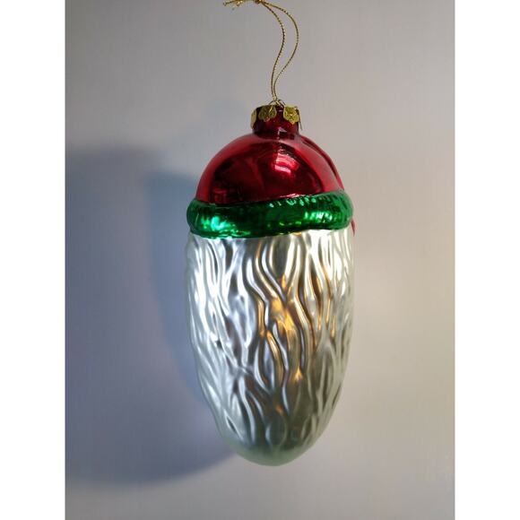 Huge Santa Claus Head Christmas Tree Ornament 8" Glitter Glass Moustache Holiday - Picture 5 of 8